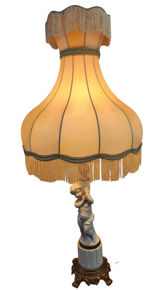 Bell Lamp Shade, Victorian Style, Umbrella, Vintage, Ivory and