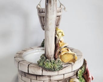 Capodimonte Wishing Well, Vintage, 3D, Floral, Glazed Ceramic