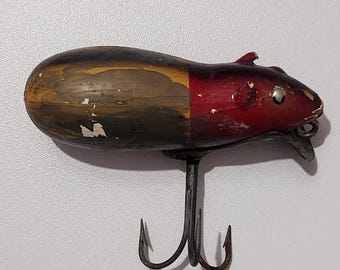 antique paddlepup fishing lure SOUTH BEND SURF-ORENO Wood • #963 RW RED WHITE Vintage Biek Mfg Co Green