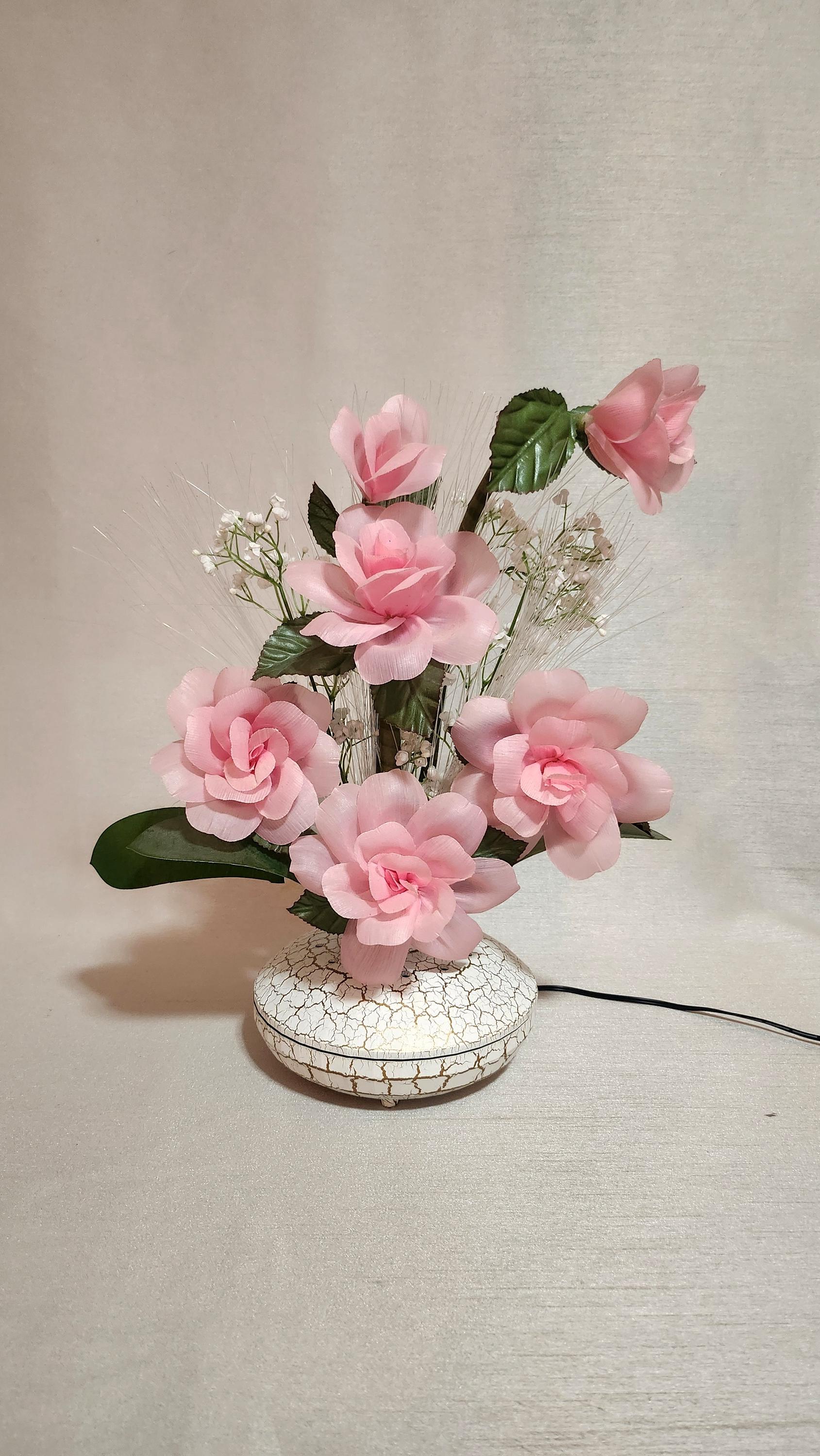 Fiber Optic Colour Changing Flower Lamp, Roses and Baby's Breath