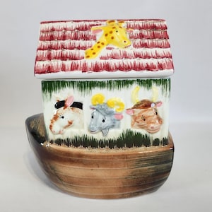 Noah&#39;s Ark Cookie Jar, Vintage, 1940s, Sierra Vista Starnes, Hand Painted, Glazed Ceramic, Made in Japan