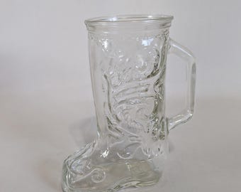 Cowboy Boot-Shaped Glass Mug, Libbey Glass Company, Vintage, 1970s, Made in the USA