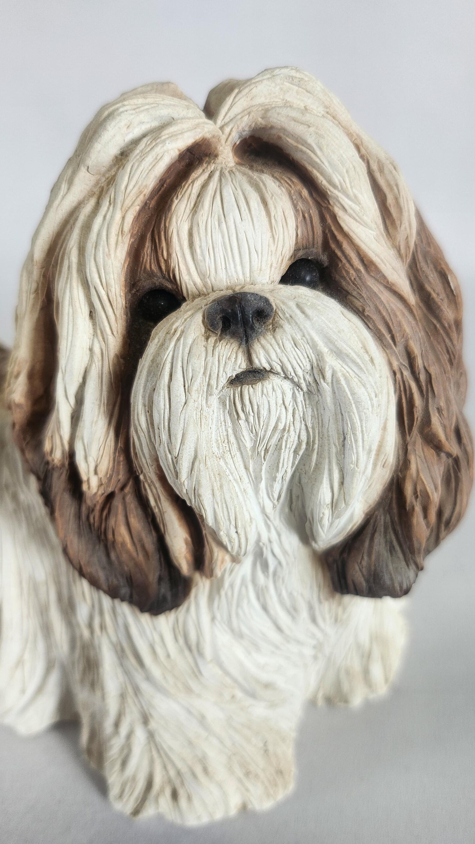 Shitzhu Hand Racket Shih Tzu Sculpture, Sandicast, Vintage, 1995, Gold and White, Handcast ...