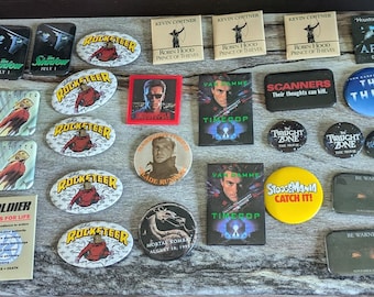 Badges de collection pour films, vintage, vendus par lot de 5.