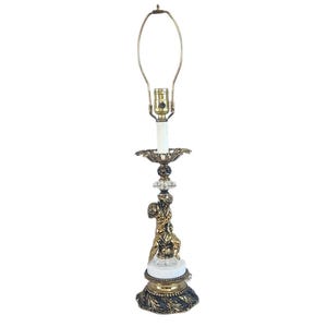 Table Lamp, MCM, Brass Cherub, Marble, Vintage, 1970s