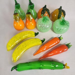 Fruits en verre soufflé à la main, Divers, vintage, Style de Murano, Années 1970, Italien, décoratif, Taille réelle