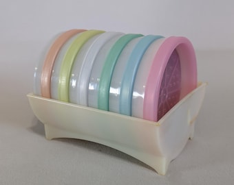 Tupperware Coaster Set, Wagonwheel, Moisture Absorbing, Vintage, 1970s