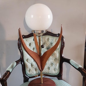 Lamp, MCM, Walnut And Brass, Spherical, Vintage, 1970s