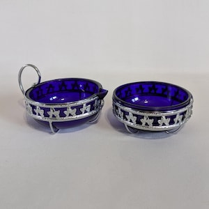 Sugar And Creamer Set, Cobalt Blue, Glass, 2 Piece, Vintage, 1970s, Made in England