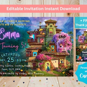Editable Encanto Birthday Party Invitation, Personalised encanto invitation, Mirabel invite, Download Canva Template, Casita Madrigal card