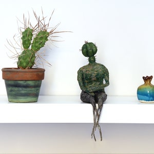 Cactus Sculpture,shelf decor,papermache figurative sculpture, original art, home office decoration, art object image 1