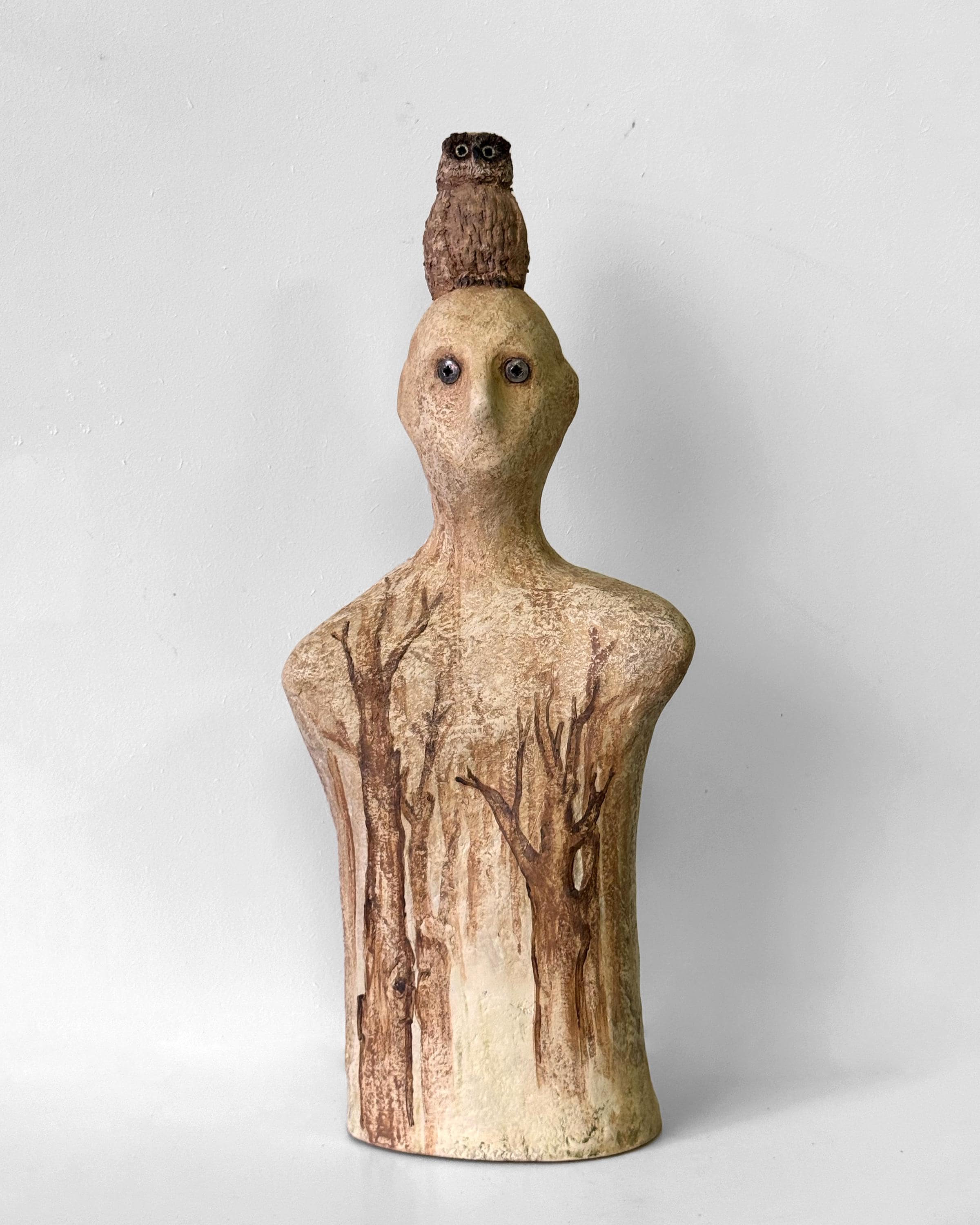 Unique sculpture in papier-mâché, Owl and the boy