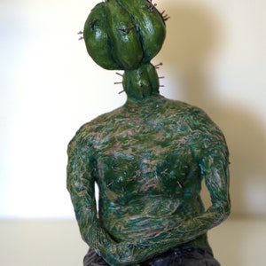 Cactus Sculpture,shelf decor,papermache figurative sculpture, original art, home office decoration, art object image 3