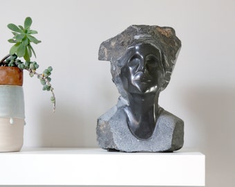 Portrait, Stone sculpture, Basalt, Original artwork, shelf decor