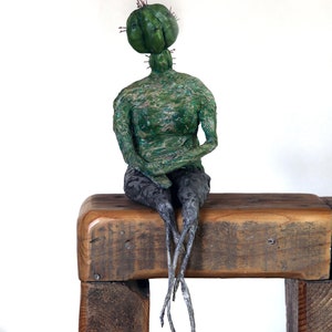 Cactus Sculpture,shelf decor,papermache figurative sculpture, original art, home office decoration, art object image 4