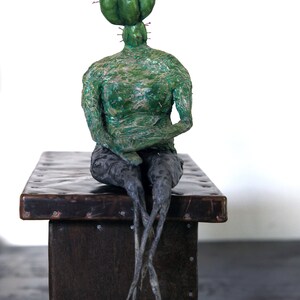 Cactus Sculpture,shelf decor,papermache figurative sculpture, original art, home office decoration, art object image 2