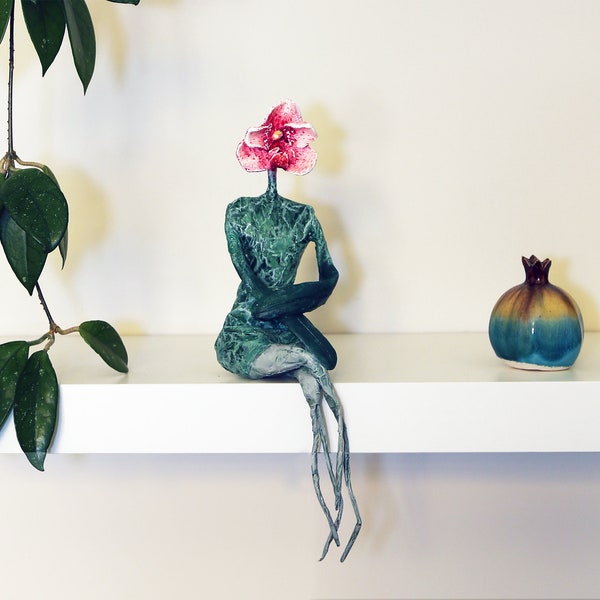 ORCHIDEE Blume Skulptur-Original Kunstwerk,Blumenliebhaber,Pappmaché Skulptur,Regal Dekor,Geschenkideen