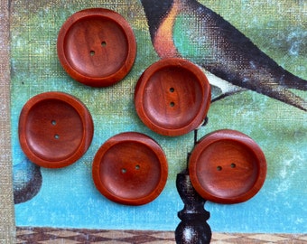 1960s Vintage Jacket Buttons, 5 pieces, Red Wine Round Buttons