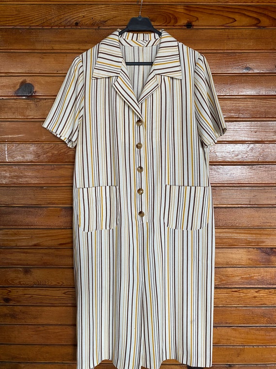 1960s/1970s Daily Dress /Vertical Stripes/ Plus S… - image 2