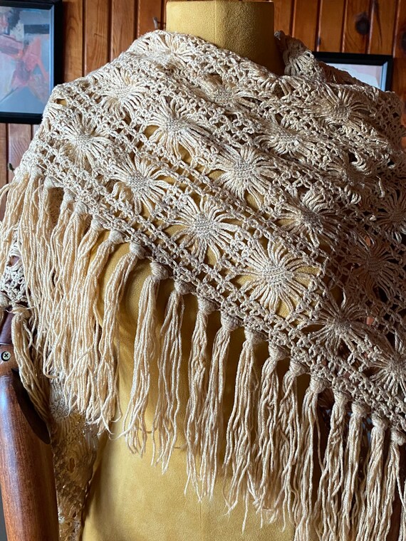 Vintage Handknitting Shawl/ Crochet Wool Shawl/ R… - image 1