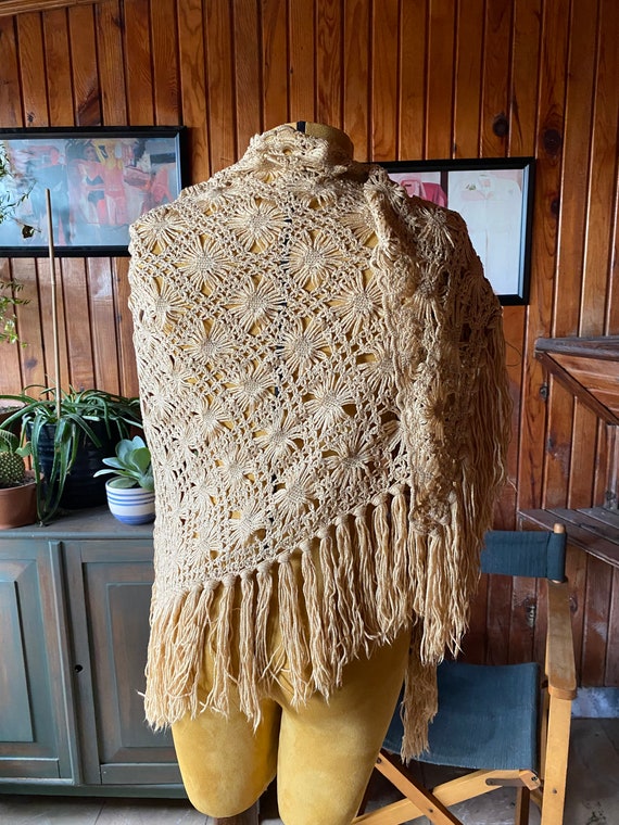 Vintage Handknitting Shawl/ Crochet Wool Shawl/ R… - image 6