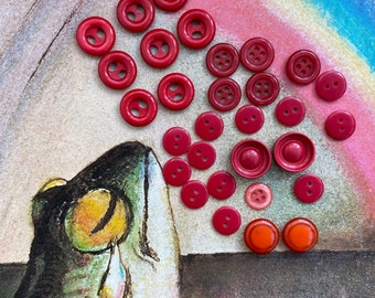Vintage Red Button Lots 30 Pieces