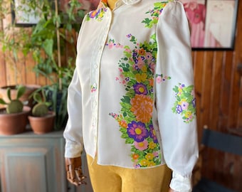 70s Peter Pen Collar Vintage Blouse/ 1970s style shirt