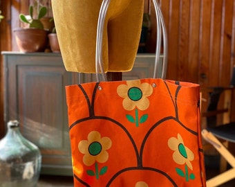 1970s Vintage Daisy Flower Tote Bag/Handbag from the 70s, market bag