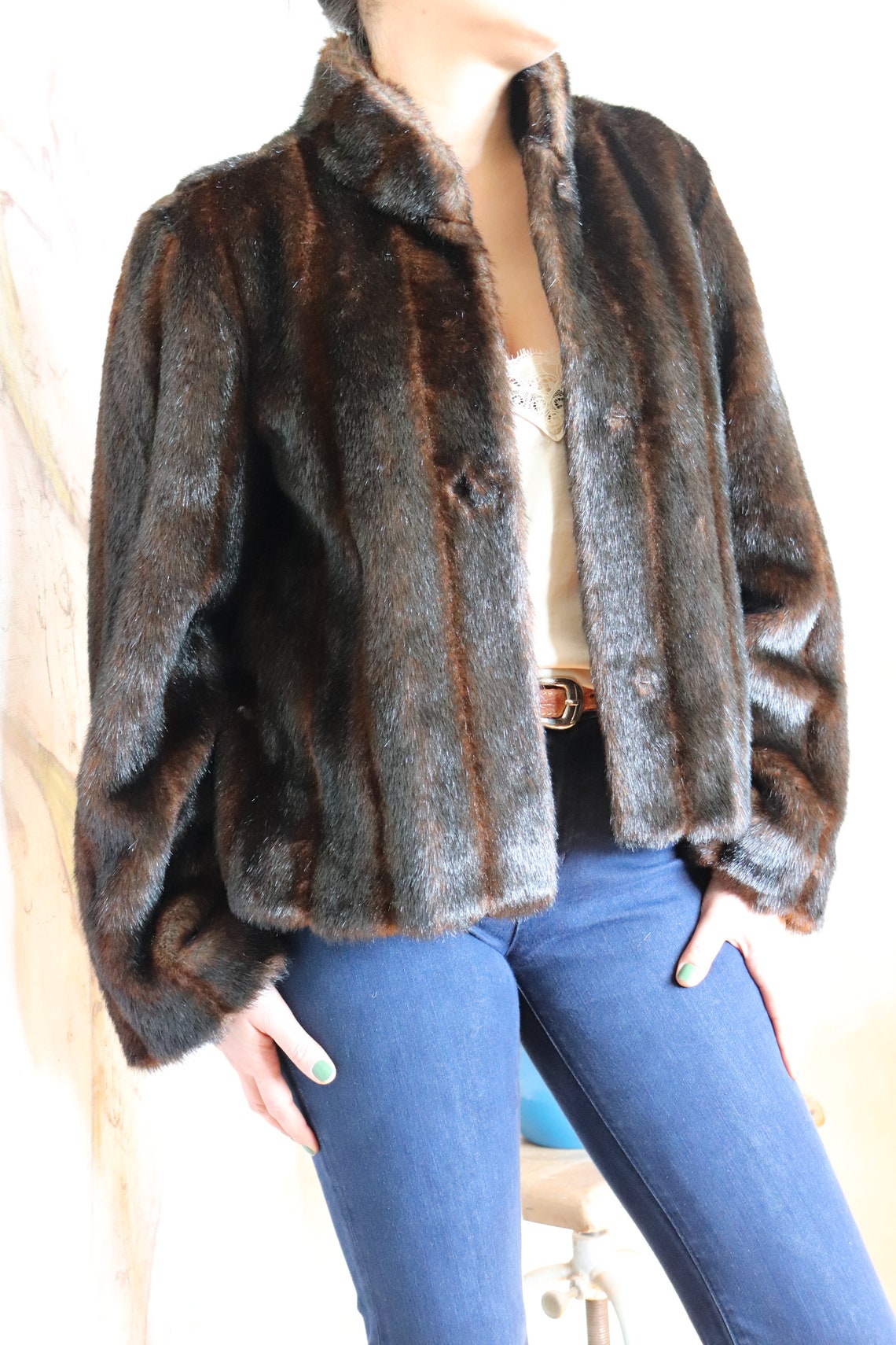90s Brown Faux Fur Coat (XS) main image 0
