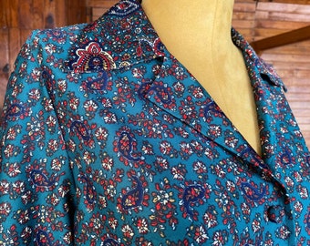 1970s Ladies Long Sleeve Stretch Jersey Paisley Shirt / 70sBlouse