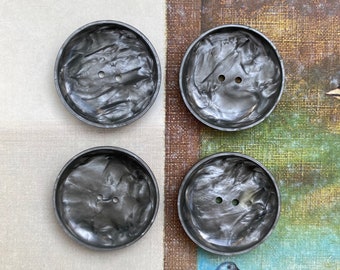 Vintage 1950s Dark Grey Marbled Effect, 40mm size, coat jacket dress button, 4 pieces