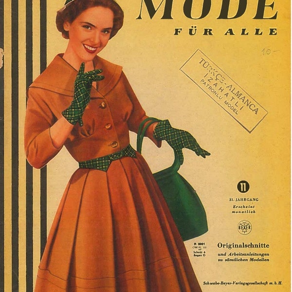 Magazine de couture vintage Beyers Mode des années 1950 - en allemand - Il n'y a pas de modèle. Ephémères ou magazines uniquement