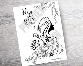 Hija del Rey (8.5 x 11), Dibujo Bíblico para Colorear, Producto Digital