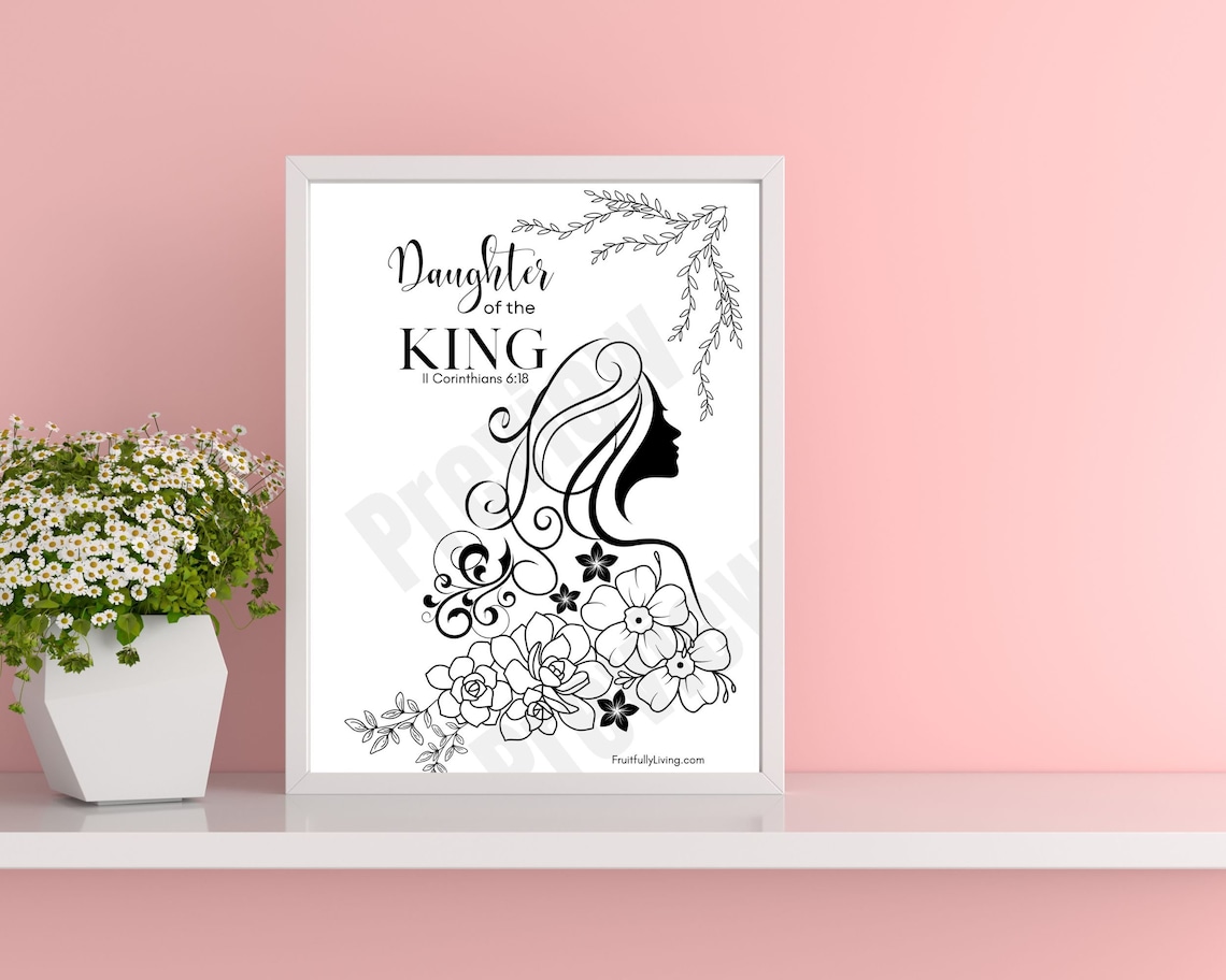 Daughter of the King Coloring Page (8.5 X 11), Digital Print, Christian ...