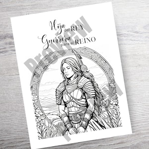 Guerrera del Reino (8.5 x 11), Dibujo de AI Bíblico para Colorear, Producto Digital