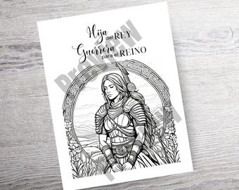 Guerrera del Reino (8.5 x 11), Dibujo de AI Bíblico para Colorear, Producto Digital