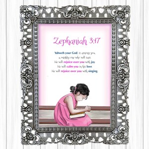 Zephaniah 3:17 5 x 7 Praying Girl Christian Wall Art image 2
