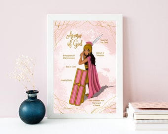 Girl Armor of God (8 x 10) pink, Digital Print, Christian Quote Print for Girls, Wall Art, Christian Home Decor, Christian Warrior