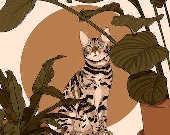 Cat Plant Art Print