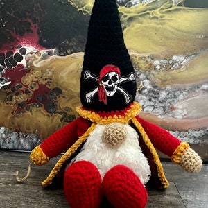 The Pirate Crochet Gnome with hook
