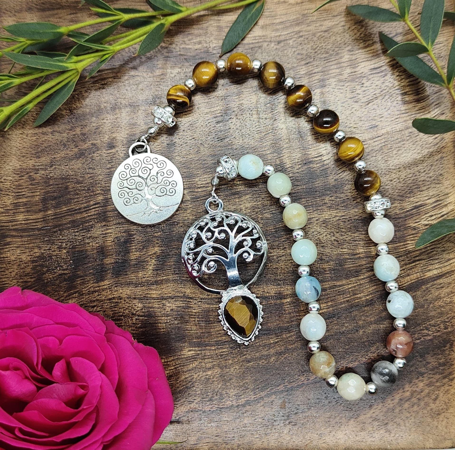 Rose Quartz Prayer Bead Necklace Crsytal Meditation Pagan Arcane Trail