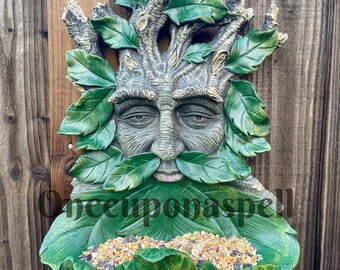 Large Green Man Bird Feeder | Insolite | Unique | Wiccan | Païen | Witchy | Jardin | Divinité | | forestière Dieu | Spiritualité | Cadeau | Vert