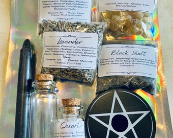 Protection Spell bottle Making Kit | Black Salt | Pagan | Witchcraft | Wiccan | Spell | Quartz | Crystal | Herbs