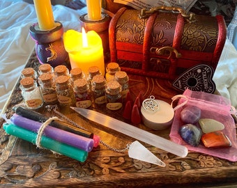 Witches Altar Box and Supplies | Witchcraft | Wiccan | Pagan | Gift Set | Chest | Spells | Spell Candles