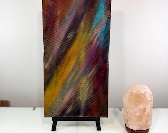 Original Abstract Acrylic Painting 10x20, Dark Blue Yellow Modern Canvas Wall Art
