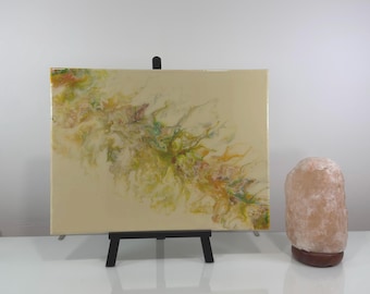 Original Abstract Acrylic Painting 12x16, Green Gold Fluid Art, Canvas Wall Art