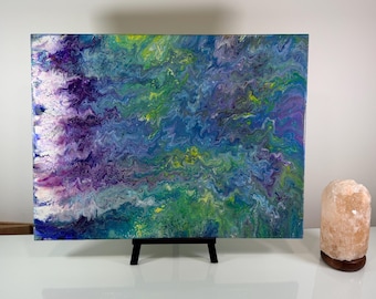 Original Acrylic Abstract Painting, 18x24 Canvas Wall Art, Blue Green Modern Fluid Decor