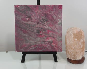 Original Acrylic Abstract Painting, 10x10 Canvas, Pink Grey Fluid Wall Art