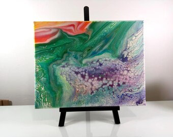 Original Acrylic Abstract Painting, 11x14 Canvas, Purple Glaze Fluid Wall Art