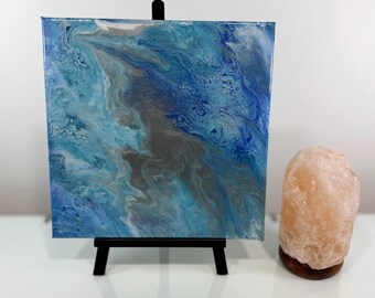 Original Abstract Acrylic Painting, 12x12 Canvas, Blue Ocean Coastal Wall Art